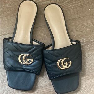 Gucci Black and Gold Slide Sandals